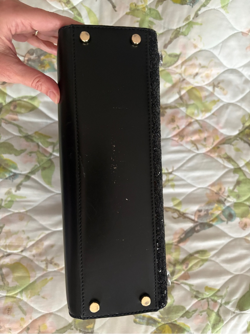 Rare Kate Spade Skyline Way Violina Black Glitter Grommet Satchel Holiday Glam - Picture 6 of 12